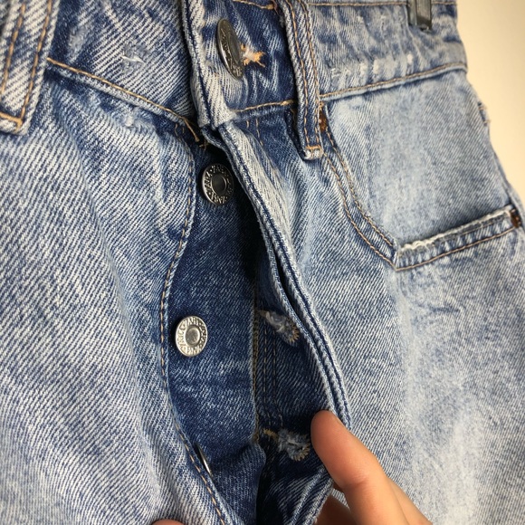 Zara High Waist Shorts Denim Distressed Full Button Hidden 5 Pocket Size 6 - Picture 4 of 6